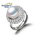 European Ring Wedding Ring Pearl Ring 925 Sterling Silver 10-11mm AAA Bread Round Fashion Pearl Ring